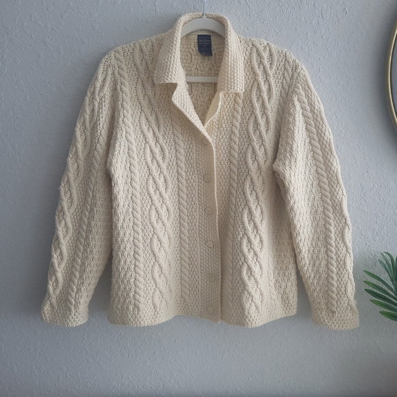 Paul James England Wool Handmade Chunky Button Down Collared Fisherman Sweater - Picture 5 of 15